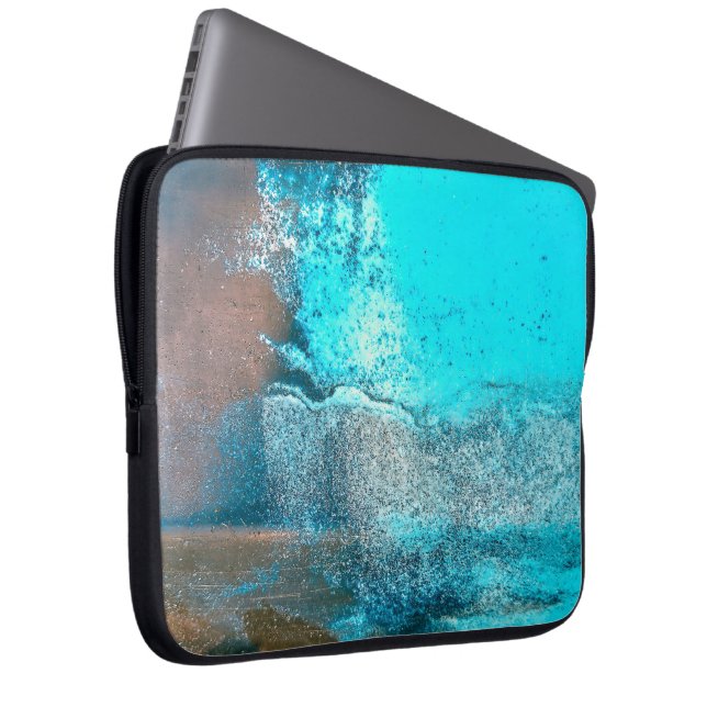 Turquoise Textured Paint and Rust Abstract Laptop Sleeve (Front Right)