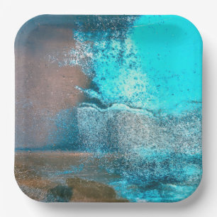 Turquoise Textured Paint and Rust Abstract Paper Plate