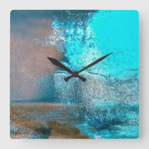Turquoise Textured Paint and Rust Abstract Square Wall Clock