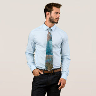 Turquoise Textured Paint and Rust Abstract Tie