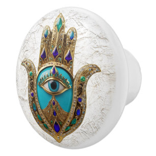 Turquoise Third Eye Hamsa Ceramic Knob