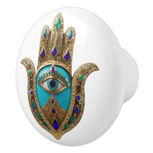 Turquoise Third Eye Hamsa Ceramic Knob
