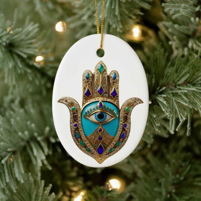 Turquoise Third Eye Hamsa Ceramic Ornament (Tree)