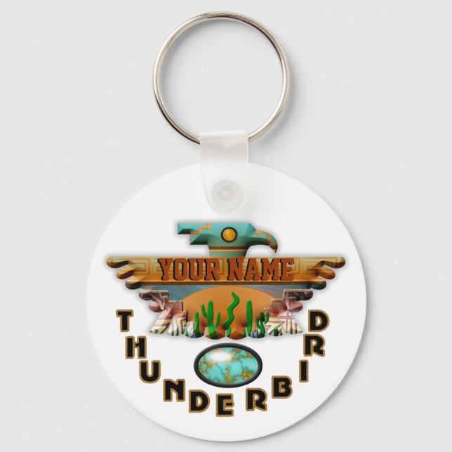 Turquoise Thunderbird Key Ring (Front)