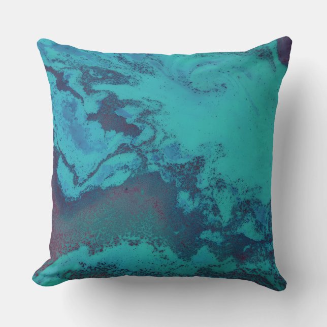 Turquoise Tidal Abyss Throw Pillow (Front)
