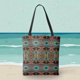 Turquoise Tides Abstract Tribal Tote Bag