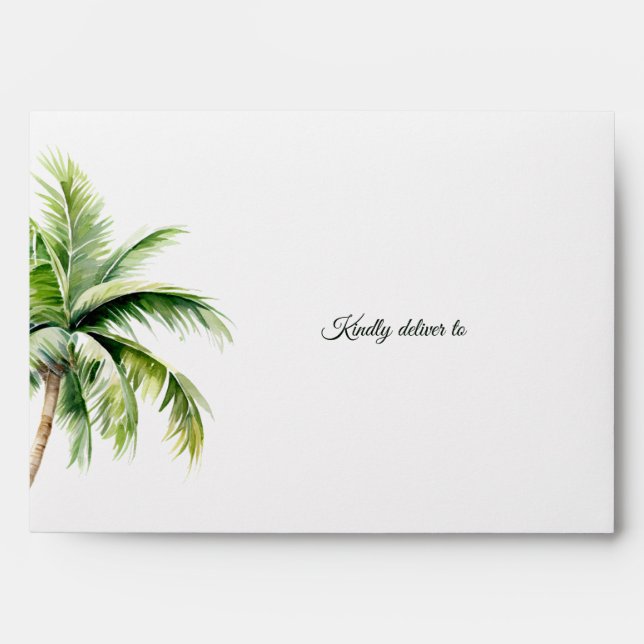 Turquoise Tides Tropical Palm Tree Beach Wedding Envelope (Front)