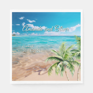 Turquoise Tides Tropical Palm Tree Beach Wedding  Napkin