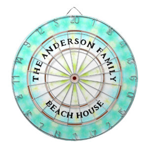 Turquoise Tie Dye Beach House Family Name Dartboard