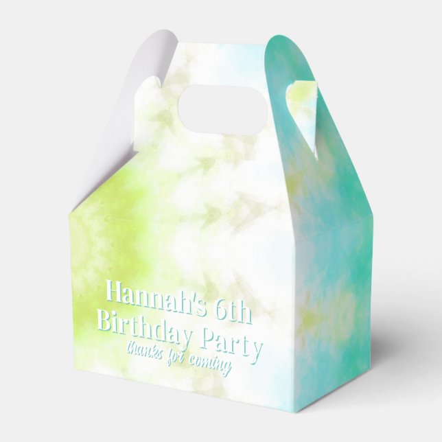 Turquoise Tie Dye Groovy Retro Birthday Party Favour Box (Front Side)
