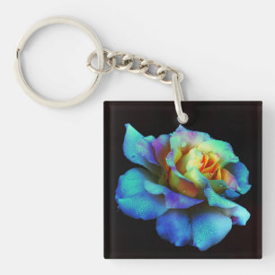Turquoise Tie Dyed Rose Keychain