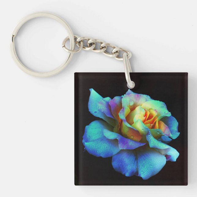 Turquoise Tie Dyed Rose Keychain (Front)