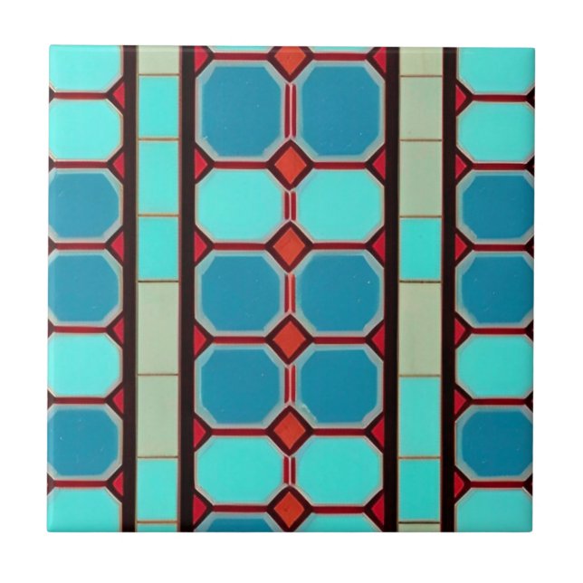 Turquoise tiles on red beige mosaic (Front)