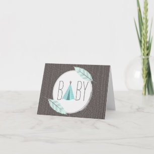 Turquoise Tipi + Feathers Baby Card