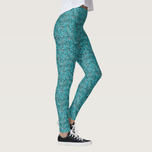 Turquoise tooled embossed leather floral cowgirl leggings