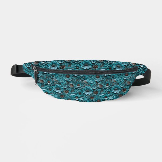 Turquoise Tooled Leather Floral Bum Bags (Front)