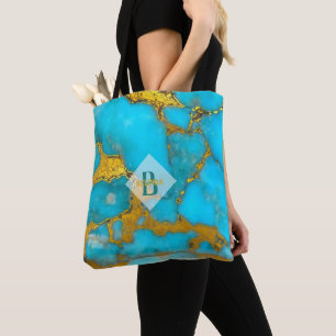 Turquoise TOTE Marble GOLD Glitter - Personalised Bag