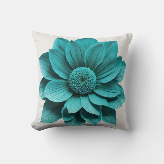  "Turquoise Tranquillity: Exquisite Large Flower  Cushion (Front)