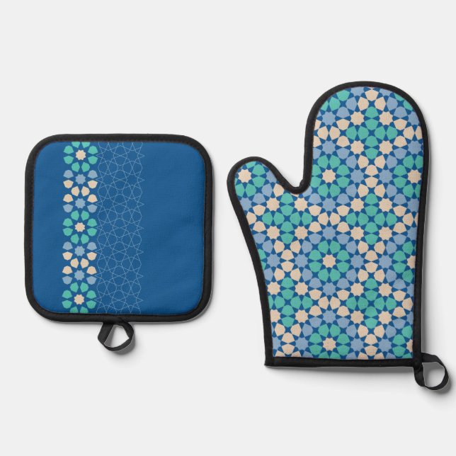 Turquoise Tranquillity pattern Oven Mitt & Pot Holder Set (Front)