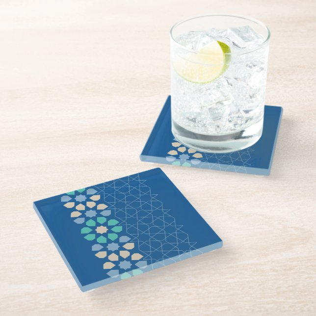 Turquoise Tranquillity Rhythm Glass Coaster (Angled)