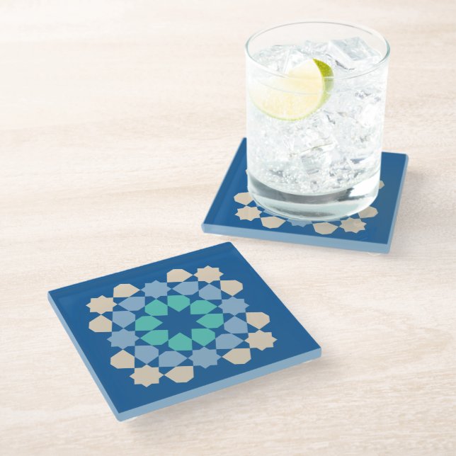 Turquoise Tranquillity Tile Glass Coaster (Angled)
