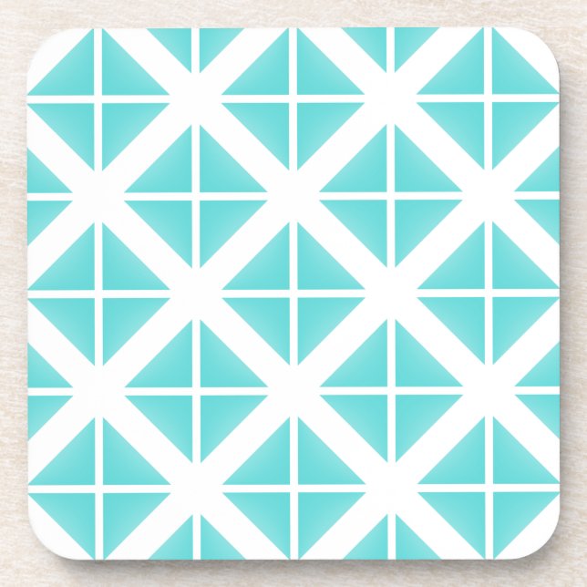 Turquoise Trendy Triangle Pattern Coaster (Front)