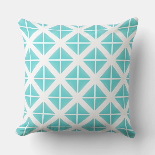 Turquoise Trendy Triangle Pattern Cushion (Front)