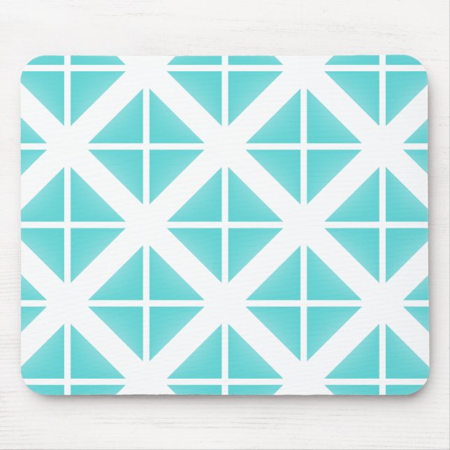 Turquoise Trendy Triangle Pattern Mouse Pad (Front)