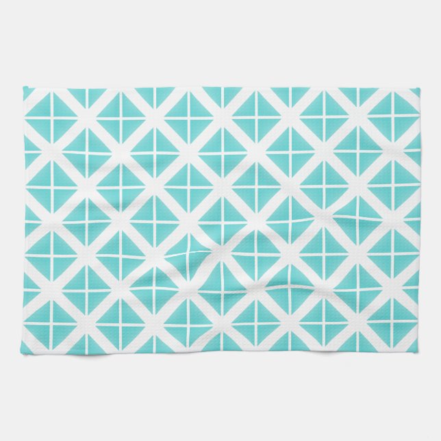 Turquoise Trendy Triangle Pattern Tea Towel (Horizontal)