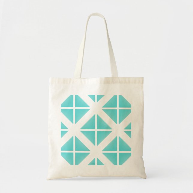 Turquoise Trendy Triangle Pattern Tote Bag (Front)