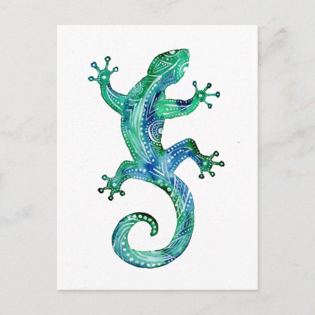 Turquoise Tribal Gecko Postcard (Front)