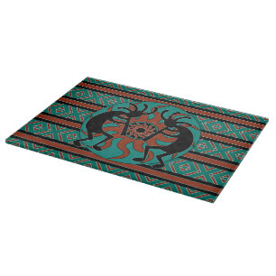 Turquoise Tribal Sun Kokopelli Southwest Design Cutting Board