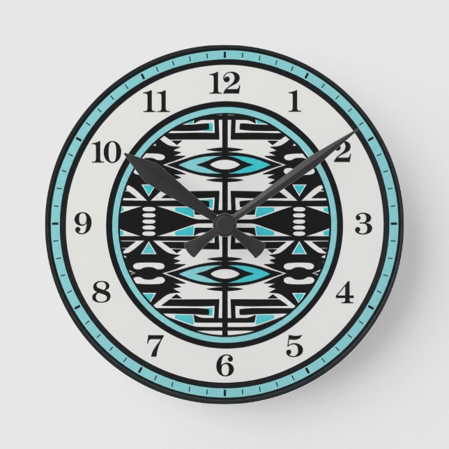 Turquoise Tribal Tapestry Wall Clock (Front)