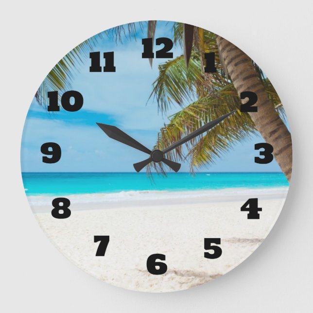 Turquoise Tropical Beach Large Clock (Front)