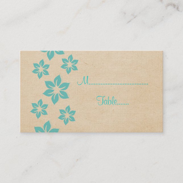 Turquoise Tropical Floral Place Card (Front)