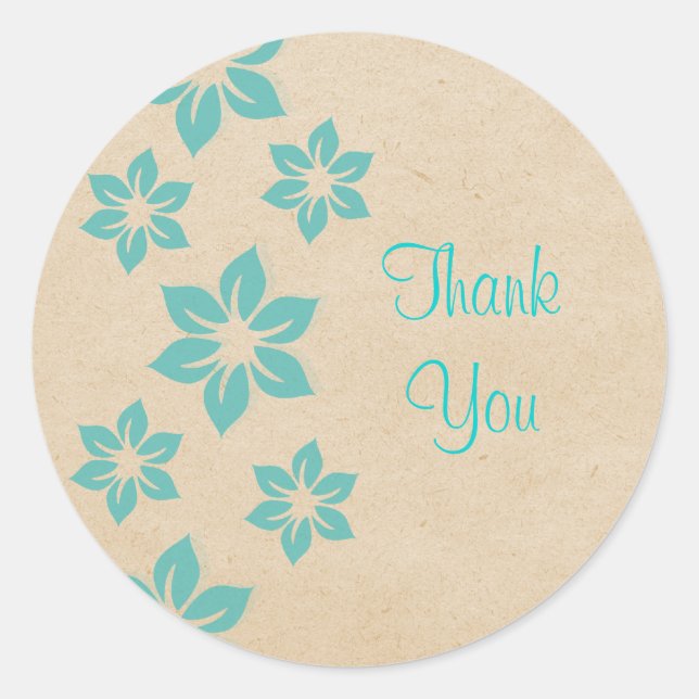 Turquoise Tropical Floral Thank You Stickers (Front)