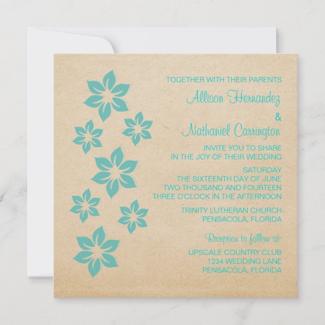 Turquoise Tropical Floral Wedding Invite (Front)