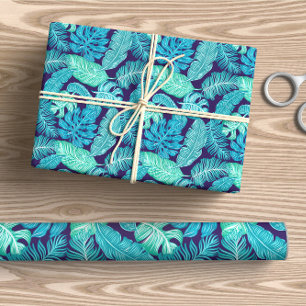 Turquoise Tropical Leaves  Wrapping Paper