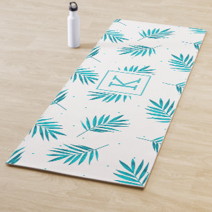 Turquoise tropical palm leaves pattern yoga mat