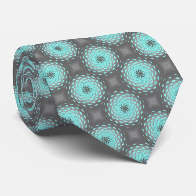 Turquoise Twirl Pattern Dot Tie (Rolled)