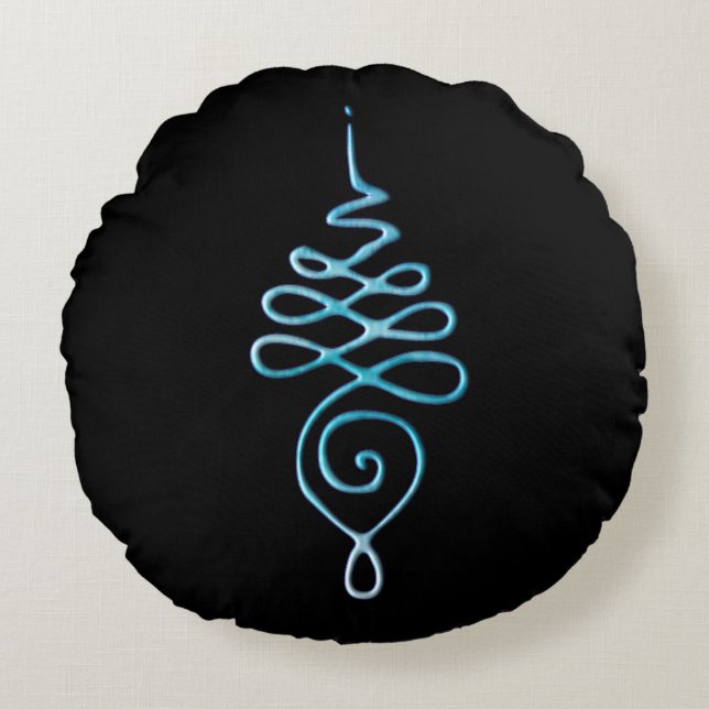 Turquoise Unalome  Round Cushion (Front)