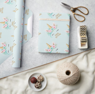 Turquoise Unicorn Girl Birthday Wrapping Paper