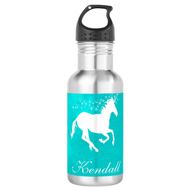 Turquoise Unicorn Personalised 710 Ml Water Bottle (Front)