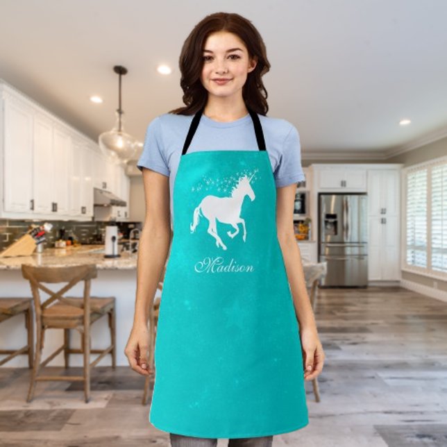 Turquoise Unicorn Personalised Apron (Turquoise Unicorn Personalized Apron)