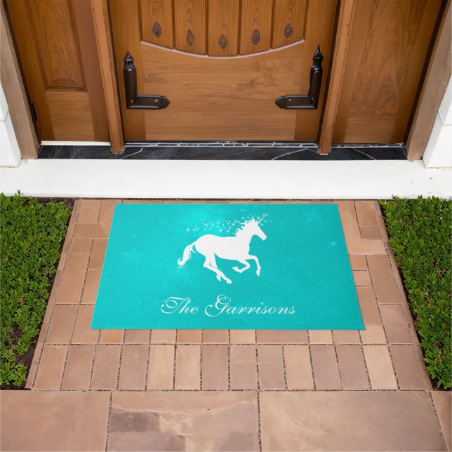 Turquoise Unicorn Personalised Doormat (Outdoor)