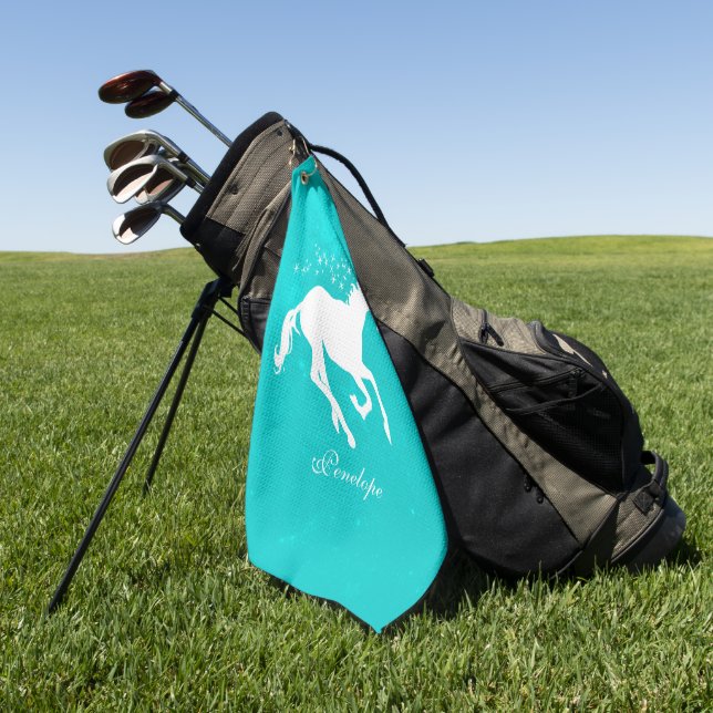 Turquoise Unicorn Personalised Golf Towel (Green)