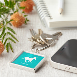 Turquoise Unicorn Personalised Keychain