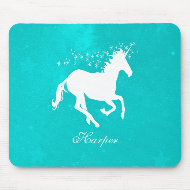 Turquoise Unicorn Personalised Mouse Pad (Front)
