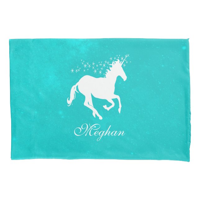 Turquoise Unicorn Personalised Pillowcase (Front)