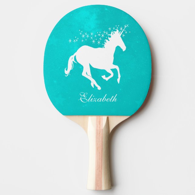Turquoise Unicorn Personalised Ping Pong Paddle (Front)